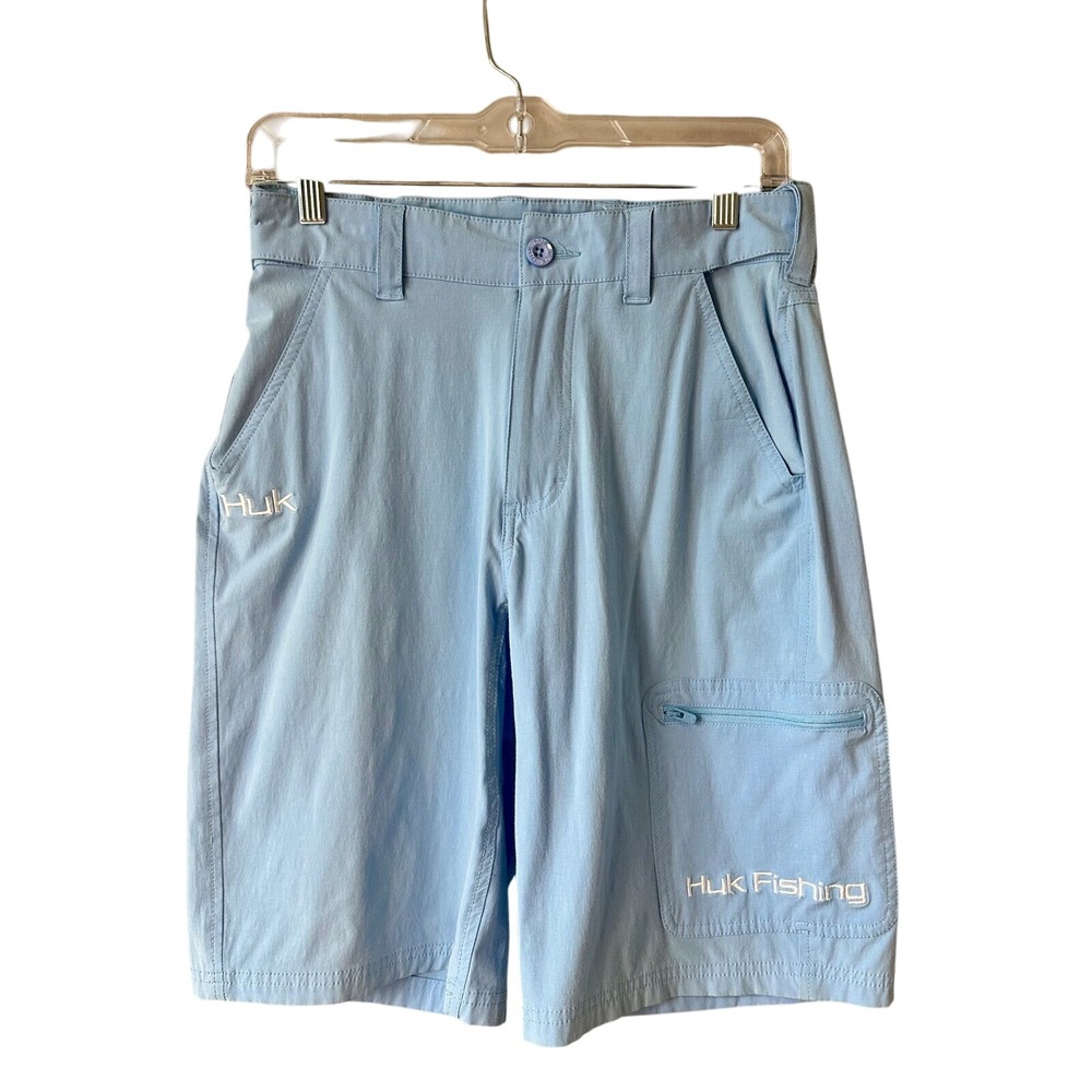 Huk Fishing Shorts Blue Performance Fabric Lightweight Cargo Pockets Mens‎ Small